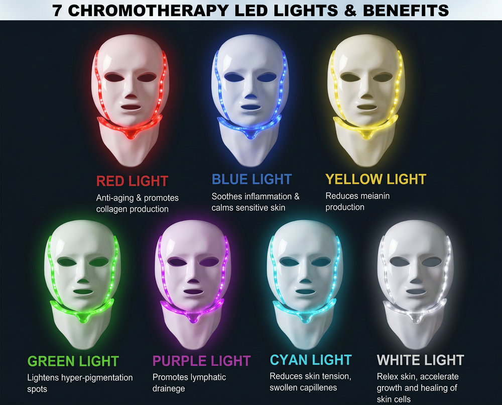 7 chromotherapy LED light colors and their skin benefits